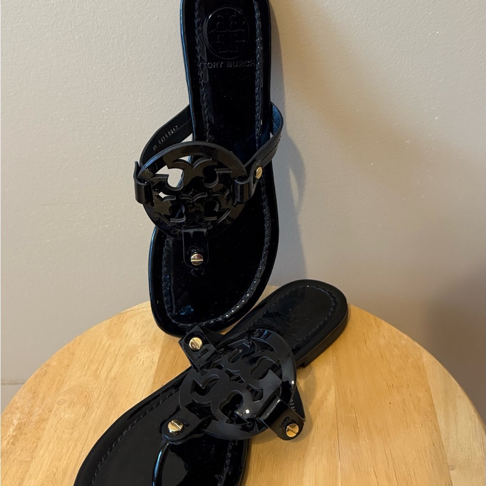 Tory Burch Miller Patent Black Sandals 7M